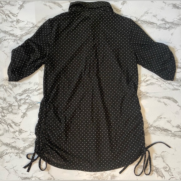 Among NY Women’s Black And White polka-dotted top side ties Blouse - Picture 2 of 5